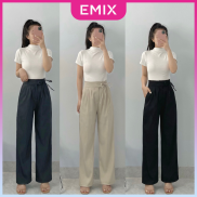 Quần vải xuông buộc dây EMIX, basic trousers, dáng dài, cạp cao, ống suông