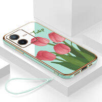 เคสvivo y22s กรอบสีทองชุบด้วยไฟฟ้า รวมทุกอย่าง ฝาหลัง วัสดุ TPU ป้องกันการหล่น ป้องกันการชนกัน กันน้ำ สายรัดข้อมือการ์ตูนน่ารัก เคสโทรศัพท์มือถือ