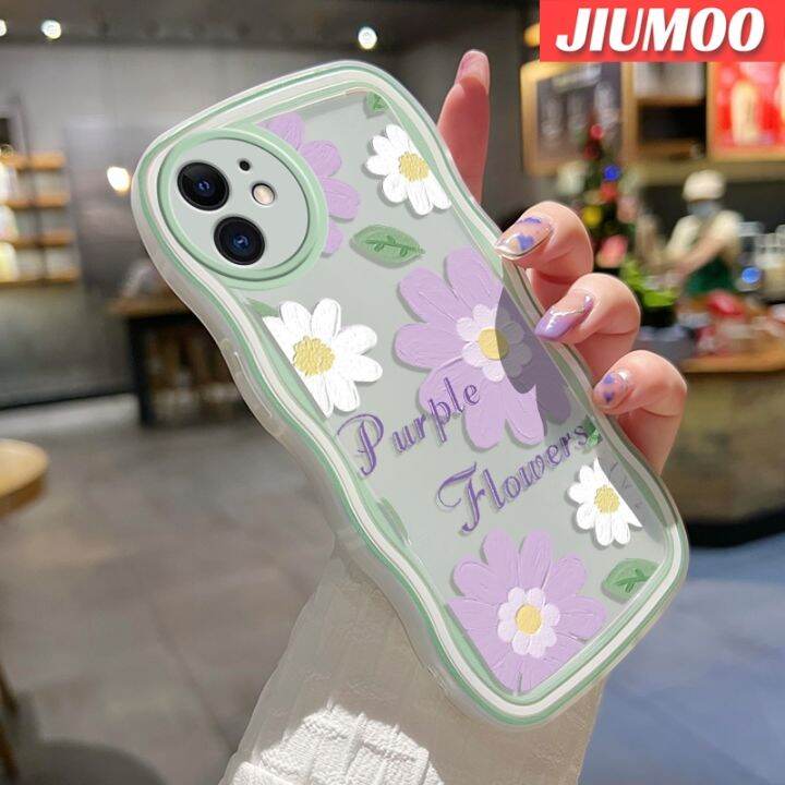 jiumoo-s23ปลอกสำหรับ-samsung-บวก-s23เคสพิเศษดอกไม้สีม่วงแฟชั่นลายการ์ตูนสร้างสรรค์ลายคลื่นขอบซิลิโคนเคสโทรศัพท์แบบใสเคสนิ่มโปร่งใสป้องกันเลนส์กล้องกล่องกันกระแทก