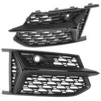 1Pair Mesh RS6 Style Fog Light Grilles Grills Glossy Black Replacement for Audi A6 C8 S6 2019 2020