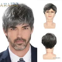 Short Mixed Gray Synthetic Hair Wigs Natural Pixie Cut Toupee Straight Wave Heat Resistant Fiber For Male Men Cosplay Daily Wigs Wig  Hair Extensions