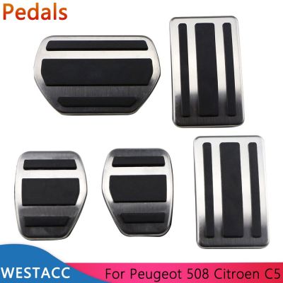 ที่หุ้มคลัทช์เหยียบเบรคแป้นเหยียบรถเหล็กสแตนเลสสำหรับ Peugeot 508สำหรับ Citroen C5 2012-2014 C6ที่อุปกรณ์เสริม MT