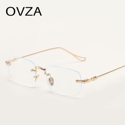 OVZA แว่นตาไร้ขอบแฟชั่น,แว่นตาทรงสี่เหลี่ยมผืนผ้าขาโลหะสำหรับผู้ชายและผู้หญิงปี S0054