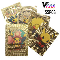 DIY Golden Pokemon Cards Pikachu Cosplay Goku Luffy Tanjirou One Piece Eva Frieza Anime Characters English Plastic Card