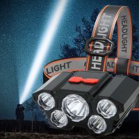 【CW】 5 Headlamp Rechargeable Lamp with Built-in 18650 Battery Outdoor Camping Headlight Flashlight