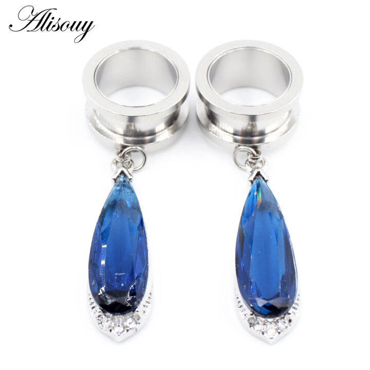 alisouy-2pcs-6-25มม-สแตนเลส-water-drop-คริสตัล-pendat-หูอุโมงค์ปลั๊ก-expander-stretcher-gauges-body-piercing-เครื่องประดับ