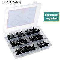 SanDslk Galaxy ชุดแบ่งประเภทหมุดหน้าแปลนขนาดใหญ่สีดำตะปูยิงเหล็ก200ชิ้นชุดเปลี่ยนหมุดยานยนต์ชุดหน้าแปลนตะปูยิงเหล็กตะปูยิงเหล็กสำหรับบ้าน DIY