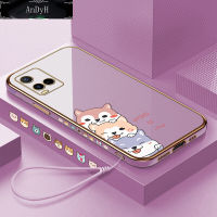 AnDyH Casing Case For Vivo T1X 2022 Case Fashion Cute Cartoon Dogs Luxury Chrome Plated Soft TPU Square Phone Case Full Cover Camera Protection Anti Gores Rubber Cases For Girls