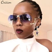 ☫ 2023 New Irregular Rimless Sunglasses Women Brand Designer Alloy Frame Oversize Gradient Sun Glasses Fashion Female Clear Shades