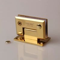 【LZ】┅  Precisão de vidro fundido Porta Dobradiça grampo do banheiro 90 graus chanfrados sólido PVD Titanium Gold 304 Aço DG1221G