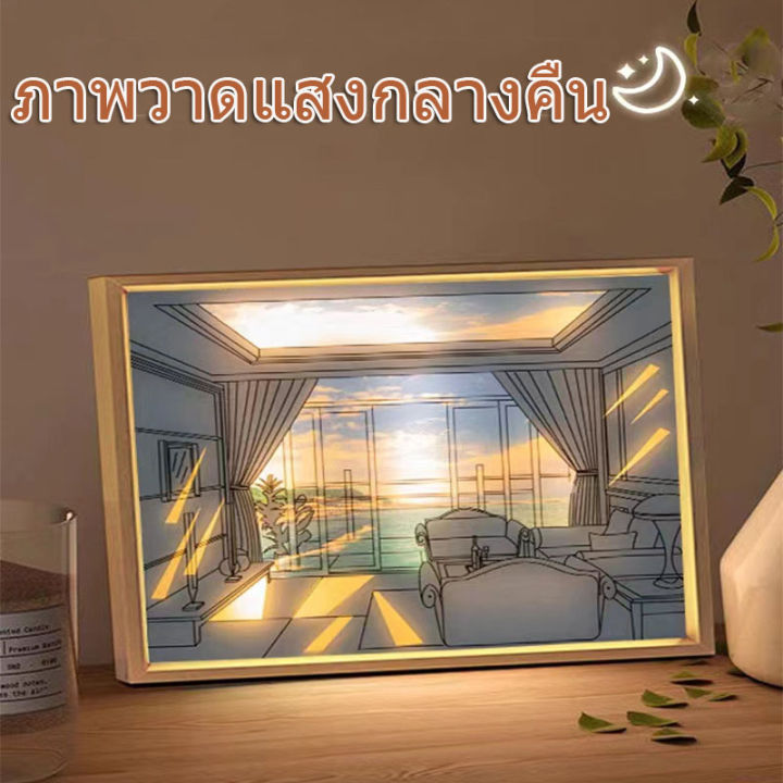 ภาพวาดแสงแดด-ภาพวาดแสง-ไฟกลางคืน-ไฟ-led-ตกแต่ง-ตกแต่ง-ภาพจิตรกรรมฝาผนัง-โคมไฟ-แบบชาร์จไฟได้-แสงบรรยากาศ-ส่องสว่าง-กรอบรูป-โคมไฟวาดภาพ