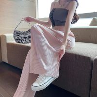 Pink wide leg pants womens 2022 summer new high waist drape loose straight ice silk summer pants