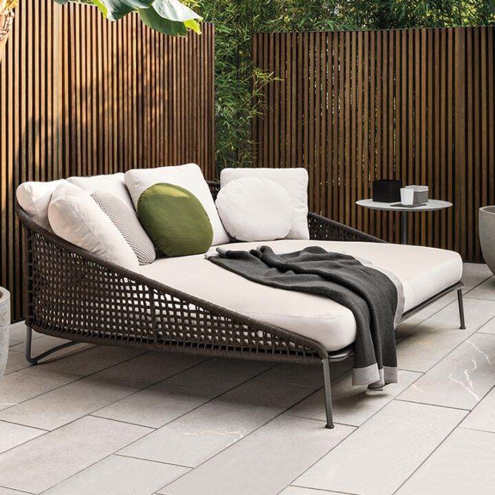 Outdoor Rattan Lying Bed Courtyard Balcony Creative Rattan Sofa Bed