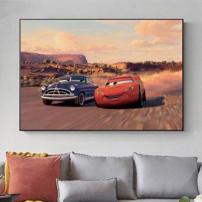 ❅☞▣ Disney ภาพวาดผ้าใบ Lightning McQueen Cars Series Wall Art โปสเตอร์และพิมพ์ภาพผนังศิลปะสำหรับตกแต่งห้องนั่งเล่น Cuadros