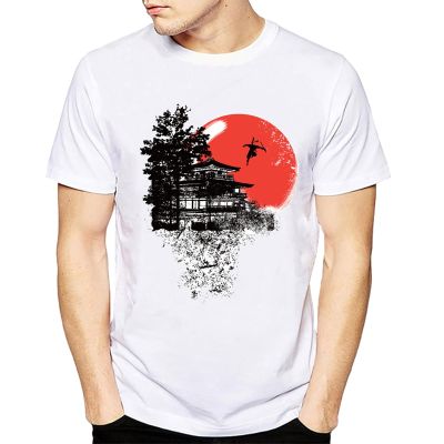 Mens Summer T-shirt Japanese Temple Print Shirt Jump And Fly Japan Armored Samuri New Style 100% Cotton Gildan