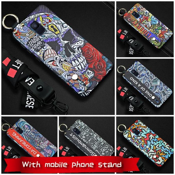 cover-graffiti-phone-case-for-samsung-galaxy-a6-a6-2018-dirt-resistant-soft-case-protective-shockproof-wrist-strap-soft