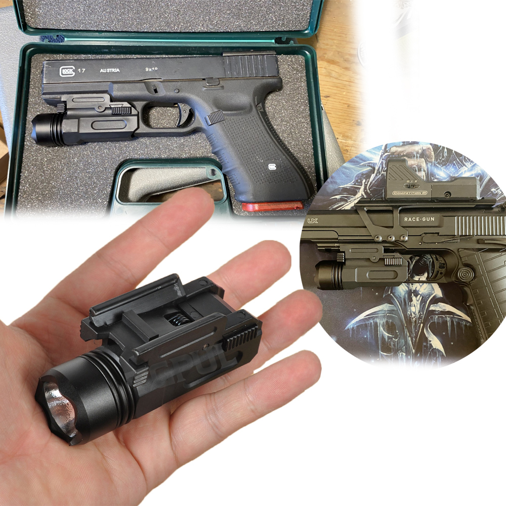 Tactical Gun Flashlight Handgun Zoom Light For 20mm Rail Glock 17 19 18C Pistol 