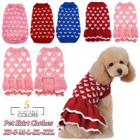 Warm Pet Lace Skirt Clothes Winter Dogs Sweater for Small Dogs Puppy Cat Dress Up Clothing Love Pattern Pet Pullover Outfit