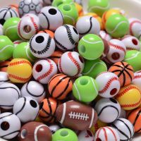 ∈▲⊕ 50/100pcs Basketball Rugby Football Tennis Beads Spacer Acrylic Beads For Making DIY Bracelet Necklace Craft Jewelry Supplies