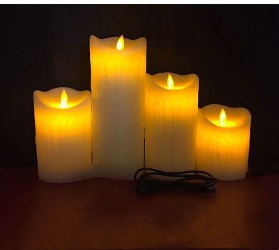 【CW】 USB Rechargeable Flickering Paraffin Candle Pillar Tear control w/timer wick Dripping wax f/Home