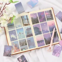 OKDEALS 50ชิ้นอัลบั้มรูปภาพสมุดโน้ต DIY รูปภาพทิวทัศน์ธรรมชาติสติกเกอร์วาชิจดจำแท็กสมุดบันทึกตารางเวลา