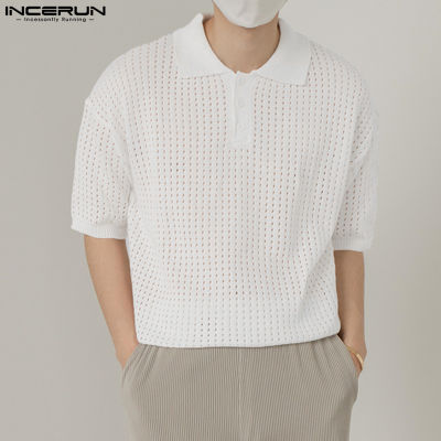 INCERUN เสื้อผู้ชายมีปก Henley เสื้อลำลองมีกระดุมแห้งเร็วเสื้ออย่างเป็นทางการสำหรับงานปาร์ตี้ (สไตล์เกาหลี)