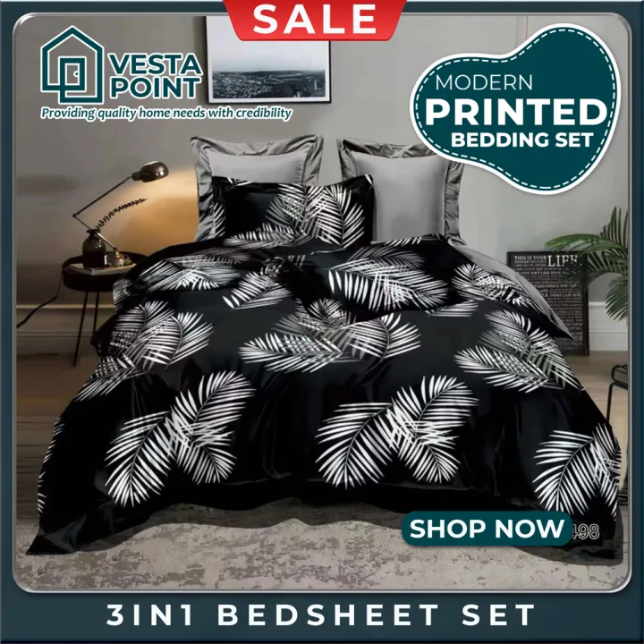 Vesta Point 3 in 1 Botanical Tree Leaves Black and White Printed