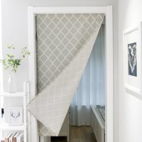 [COD] green geometric printing door curtain hanging partition fabric art Fengshui bathroom half without rod