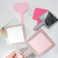 Heart Mirror Custom Logo Cute Small Portable Black White Pink Mirror Wholesale Bulk Makeup Compact Hand Mirror Diamond for Women Mirrors