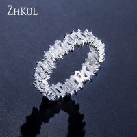 ZAKOL Fashion Luxury Baguette Cubic Zirconia Engagement Rings for Women Marquise Crystal Stone Wedding Party Jewelry Gift RP252