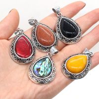 Natural Rose Quartzs Malachites Pendant Water Drop Shaped Agates Stone Pendant Charms for Making Women Jewelry 24x40mm