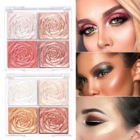4 Color Rose Diamond Highlighter Blush Powder Gold Glitter Palette Face Contour Shimmer Illuminator Makeup Highlight Cosmetics