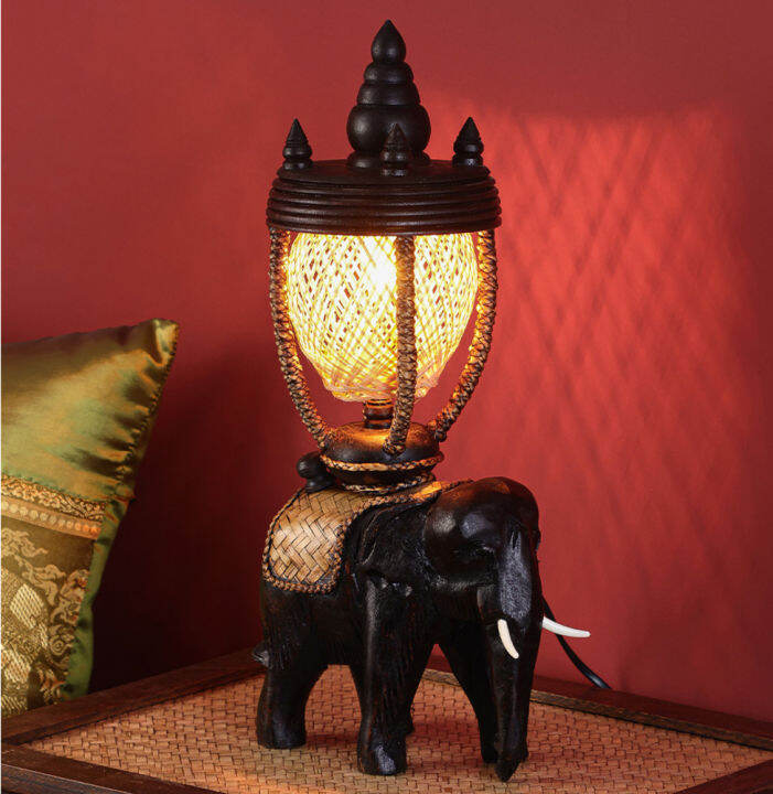 Thailand solid wood elephant table lamp personality American rural
