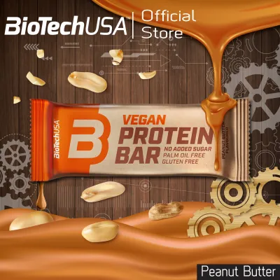 BioTechUSA Vegan Protein Bar Peanut Butter 50g/Bar (วีแกน โปรตีนบาร์ รสพีนัท บัตเตอร์ 50กรัม/แท่ง) โปรตีนพืช มีไฟเบอร์ มังสวิรัติ plant based