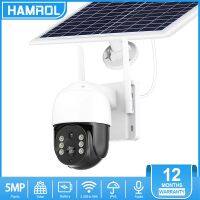 Hamrol 5MP Wifi Solar PTZ Camera 4X Zoom Night Vision Intelligent Detection CCTV Wireless Security Surveillance Camera Connect with Phone Solar Panel