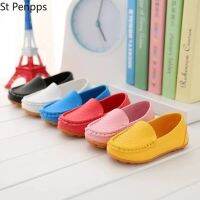 รองเท้าเด็ก Candy สี Unisex ชายหญิง Soft Loafers Slip-On PU รองเท้าหนังสำหรับเด็กขนาด21-36รองเท้าแตะ Hot