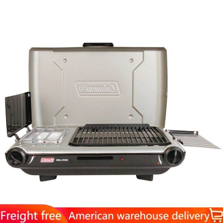 Tabletop Propane Gas Camping 2-In-1 Grill/Stove 2-Burner Cooker Range ...