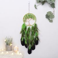 Fairy Green Dream Catcher Christmas Crystal Tree of Life Boho Home Decor Wall Hanging Craft for Bedroom Living Room Decoratiion