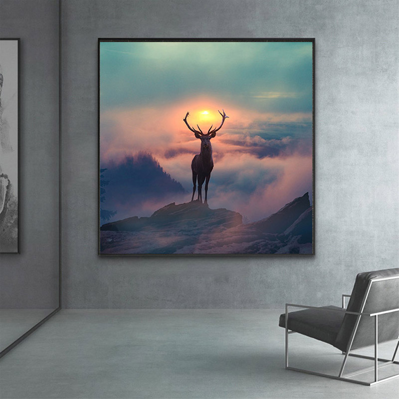 Nordic Deer Forest Landscape Poster Abstract Canvas Wall Art Home Decoration 