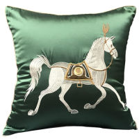 202150X50cm Silk Imitation Luxury European-style Horse Cushion Pillow Cover High-quality Embroidery Living Room Sofa Backrest Decor