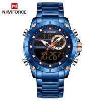 ⌚2023 NAVIFORCE แฟชั่นนาฬิกาข้อมือสำหรับผู้ชายกองทัพสแตนเลสแบบสบายๆนาฬิกาแสดงตัวเลข Led นาฬิกาสายรัดข้อมือสแตนเลสสตีลกันน้ำ