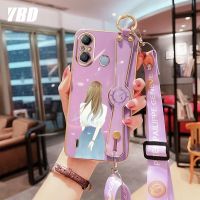 YBD สายเคสโทรศัพท์ข้อมือสำหรับ Infinix itel A49 A58 เคลือบผิวด้วยฟรีสายคล้องชุบไฟฟ้าสีลูกอมเคส Infinix itel A48 พร้อมการป้องกันกล้องที่แม่นยำ