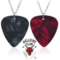 Horror Film Stranger Hellfire Club Necklace Eddie Munson Guitar Pick Pendant Necklaces for TV Drama Fans Friend Gift