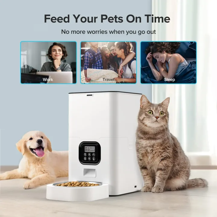เครื่องให้อาหารแมวสัตว์เลี้ยงอัตโนมัติที่ใส่อาหารสัตว์คู่พร้อมโถสเตนเลส2-6l-เครื่องให้อาหารสุนัขตั้งเวลาพร้อมแอป-wifi