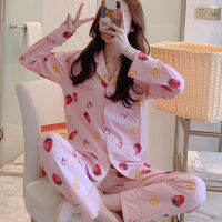 2021FINETOO Womens Fruit Pajamas Set Top+Trousers Suits Cute Printed Nightwear Sleepwear Femme Womans Home Clothes Pijama Outfits