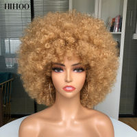 ผมสั้น Afro Kinky Curly วิกผมหน้าม้าวิกผมผู้หญิงคอสเพลย์วิกผมสีบลอนด์สีชมพูวิกผมสังเคราะห์ฮาโลวีนวิกผมสีดำสีฟ้าสีแดงสีน้ำตาล