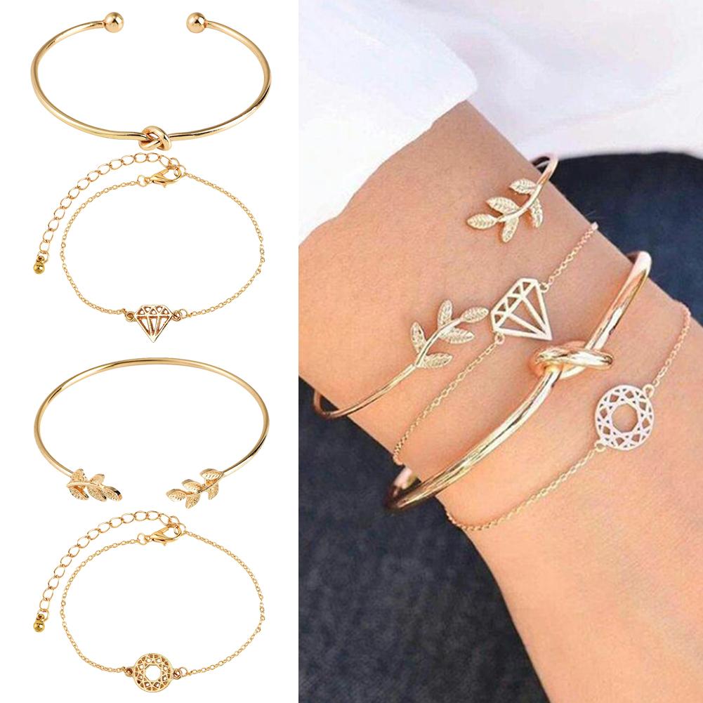 AmDxD Jewelry Gold Plated Womens Charm Bracelet Rose Gold Hollow Flower Shape