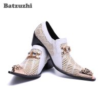 Batzuzhi รองเท้าผู้ชาย6.5ซม.,รองเท้าทางการรองเท้ารองเท้าผู้ชายหนังแท้รองเท้าชุดเดรสหัวแหลมสีขาวสำหรับงานแต่งงานและงานปาร์ตี้