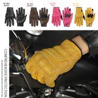 VEMAR Retro Cowhide amp; Goatskin Leather Motorcycle Gloves Vintage Full Finger Shell Protective Men Sport Touch Screen Yellow Pink