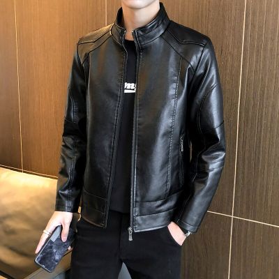 ZZOOI Slim Fit Stand Collar Mens Fashion Leather Jacket Casual Business Leather Jacket Mens Leather Jacket Top Clothing Trend Jackets
